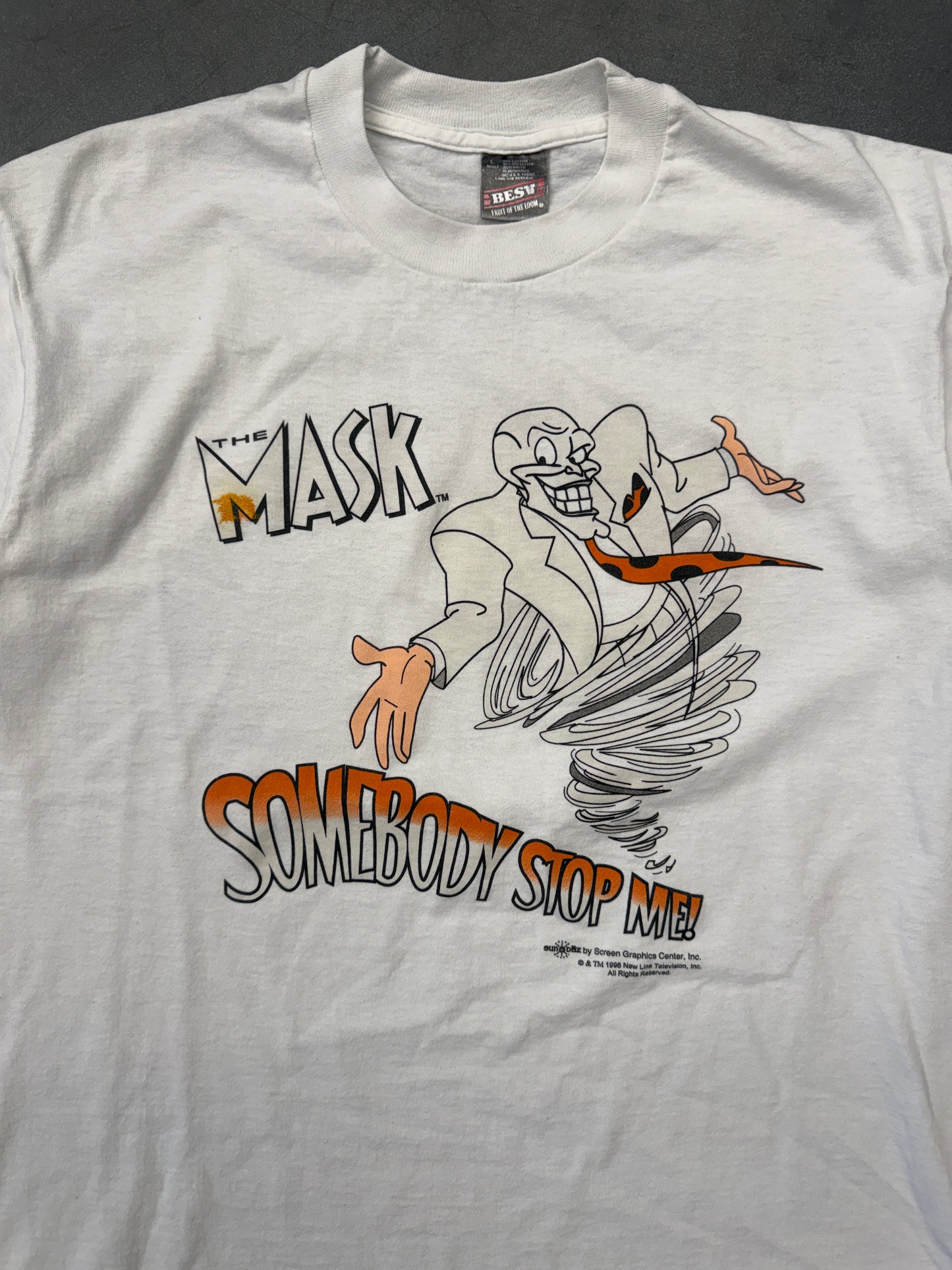 1996 THE MASK "SOMEBODY STOP ME!" TEE (FOTL BEST TAG)