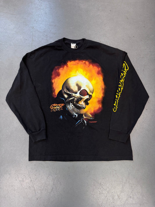 VINTAGE MARVEL GHOST RIDER GLITTER FLAMES LS TEE - BLACK (XL)