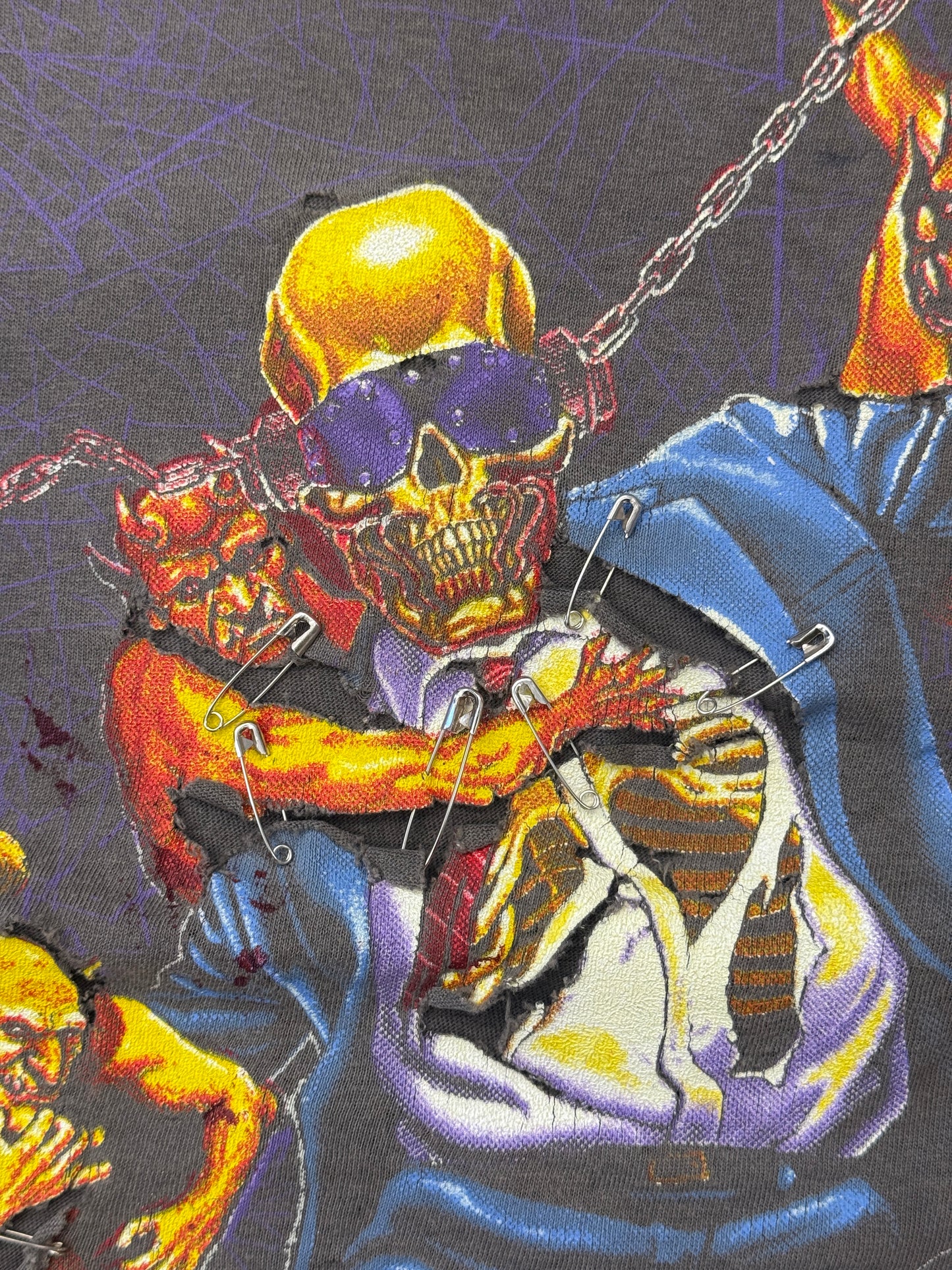 1991 MEGADETH SUIT SKELETON THRASHED AOP PINNED TEE (BROCKUM TAG)