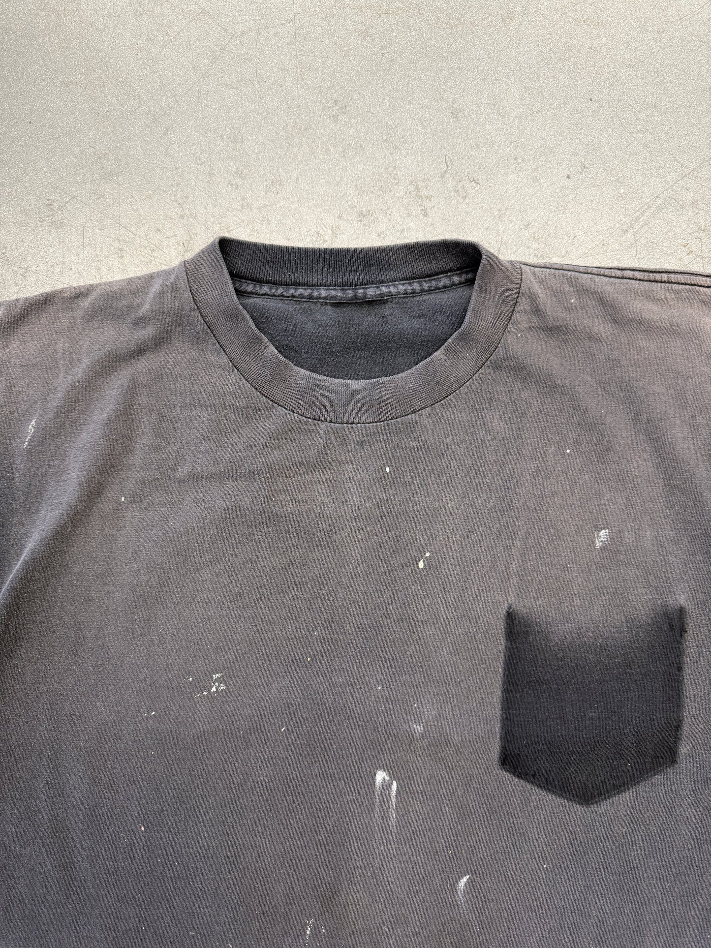 VINTAGE SMOKED AFTER POCKET BLANK TEE - BLACK (FADED & DISTRESSED)