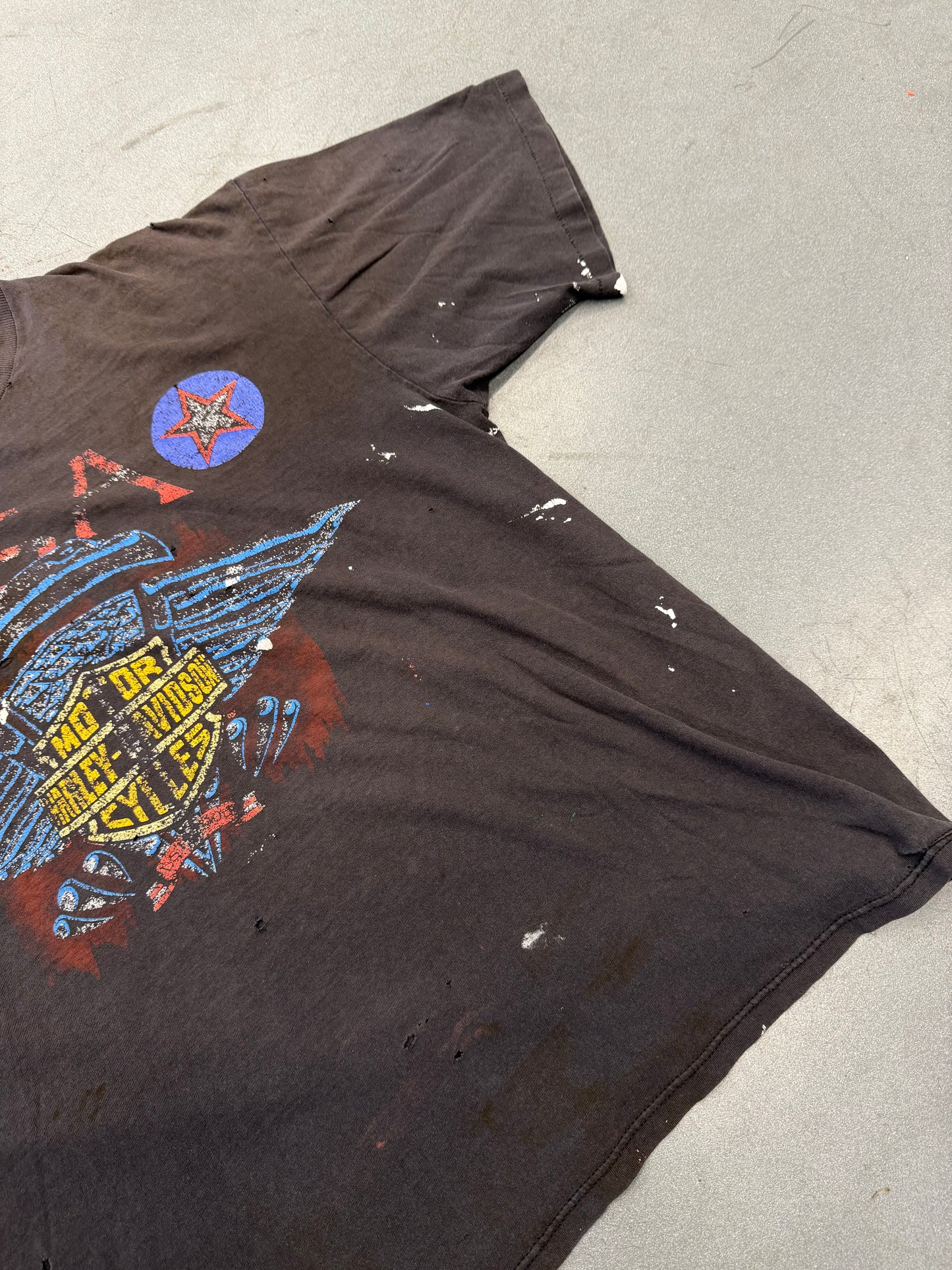 90'S HARLEY-DAVIDSON USA ENGINE TEE (PAINT STAINED) (HARLEY-DAVIDSON TAG)
