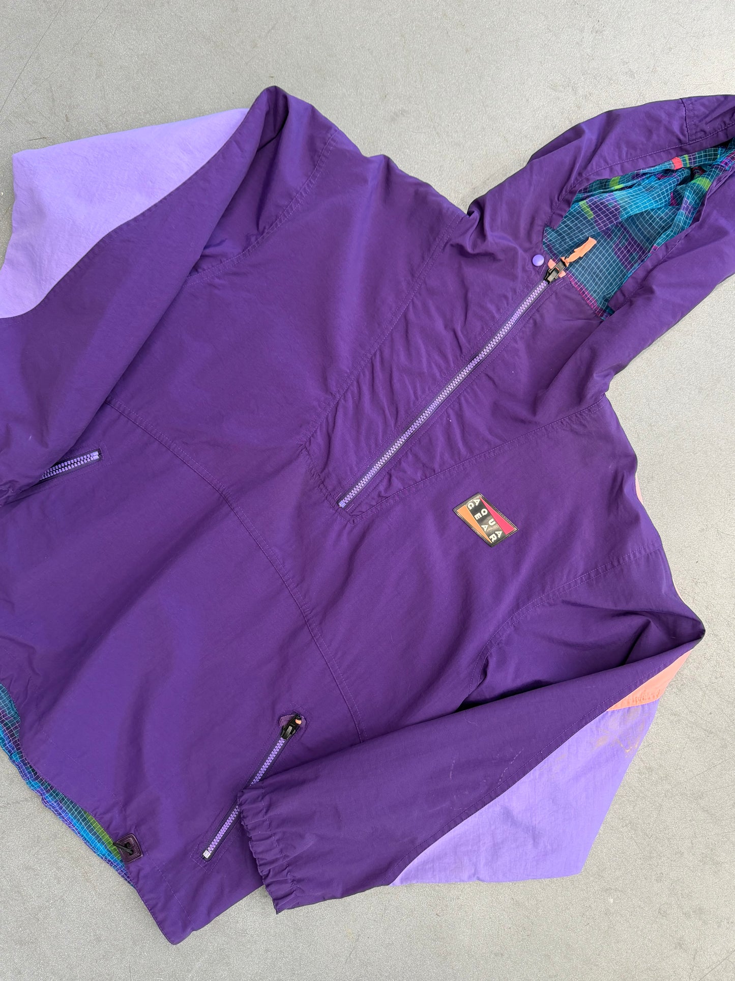 ‘90s NIKE REVERSIBLE AQUA GEAR MULTI GEAR QUARTER ZIP COLOFUL WINDBREAKER