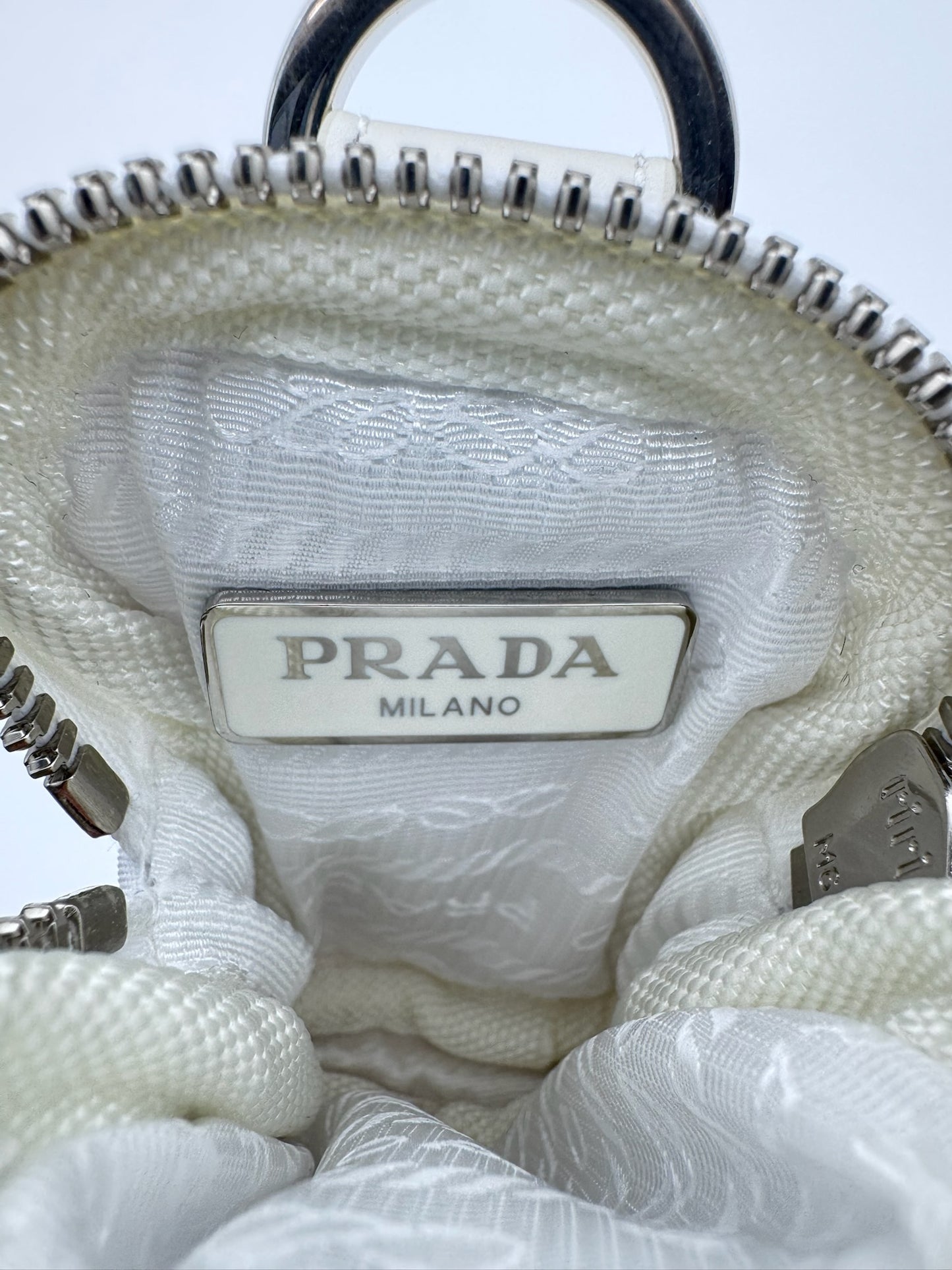 PRADA MINI NYLON CLIP-ON POUCH WHITE