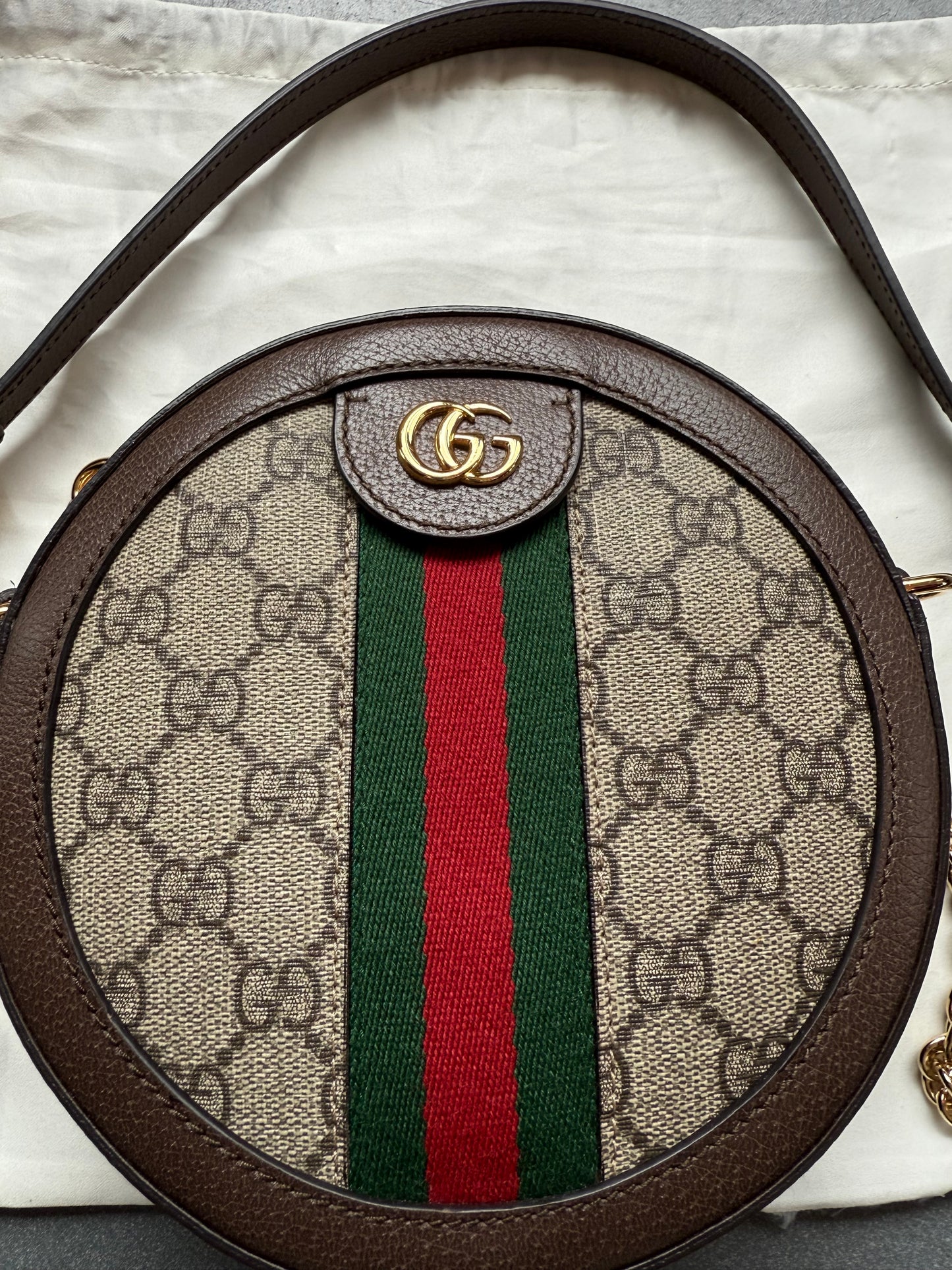 GUCCI GG-SUPREM OPHIDIA ROUND CROSSBODY BAG - BROWN (NEW WITH DUSTBAG) (TANIA)