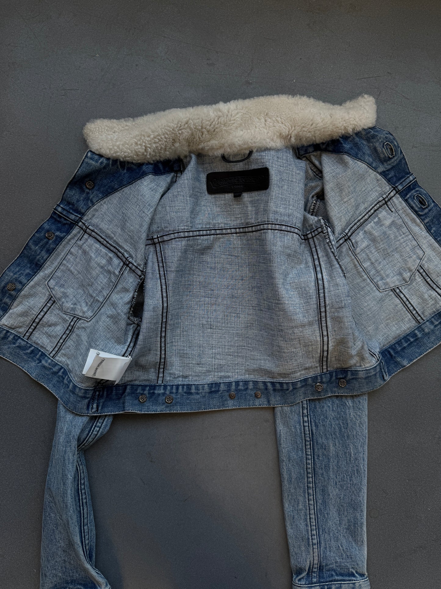 CHROME HEARTS SHEARLING BLUE DENIM WOMEN'S JACKET (M)