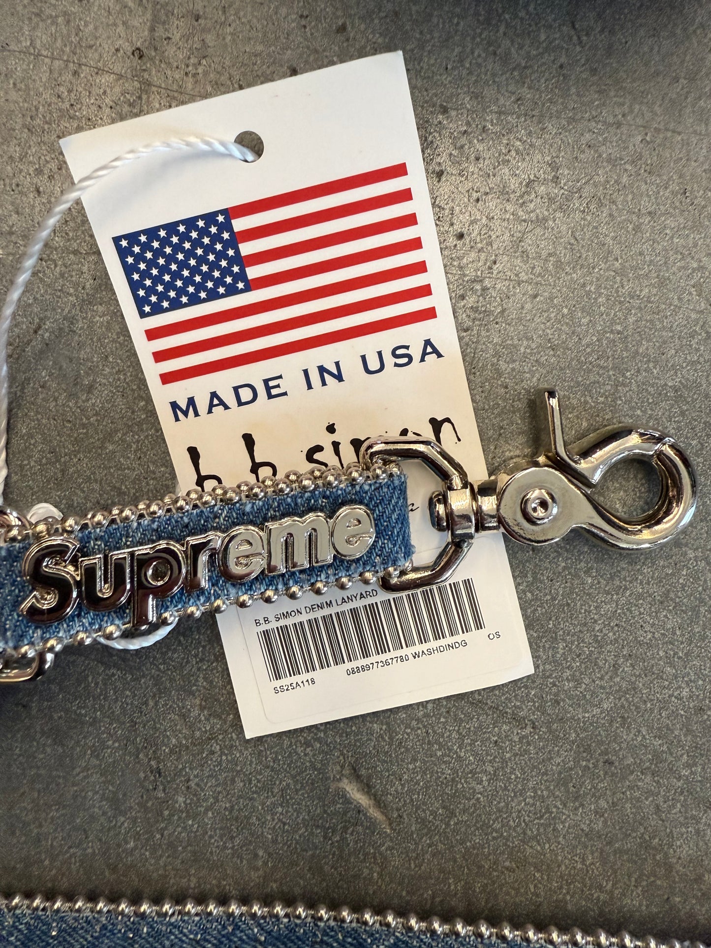 SS25 SUPREME B.B. SIMON DENIM LANYARD - WASHED INDIGO (NEW IN BOX)