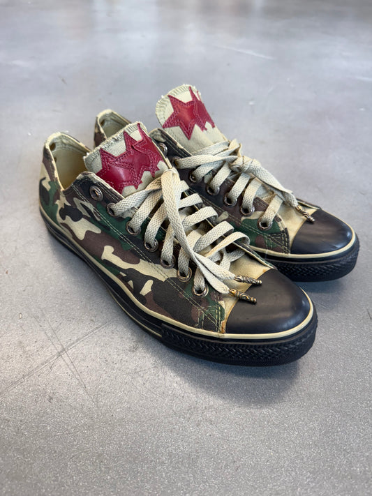 SIZE 10 CHROME HEARTS CONVERSE LOW TOP ALL STAR - CAMOUFLAGE - RED LEATHER PATCH (UNWORN)
