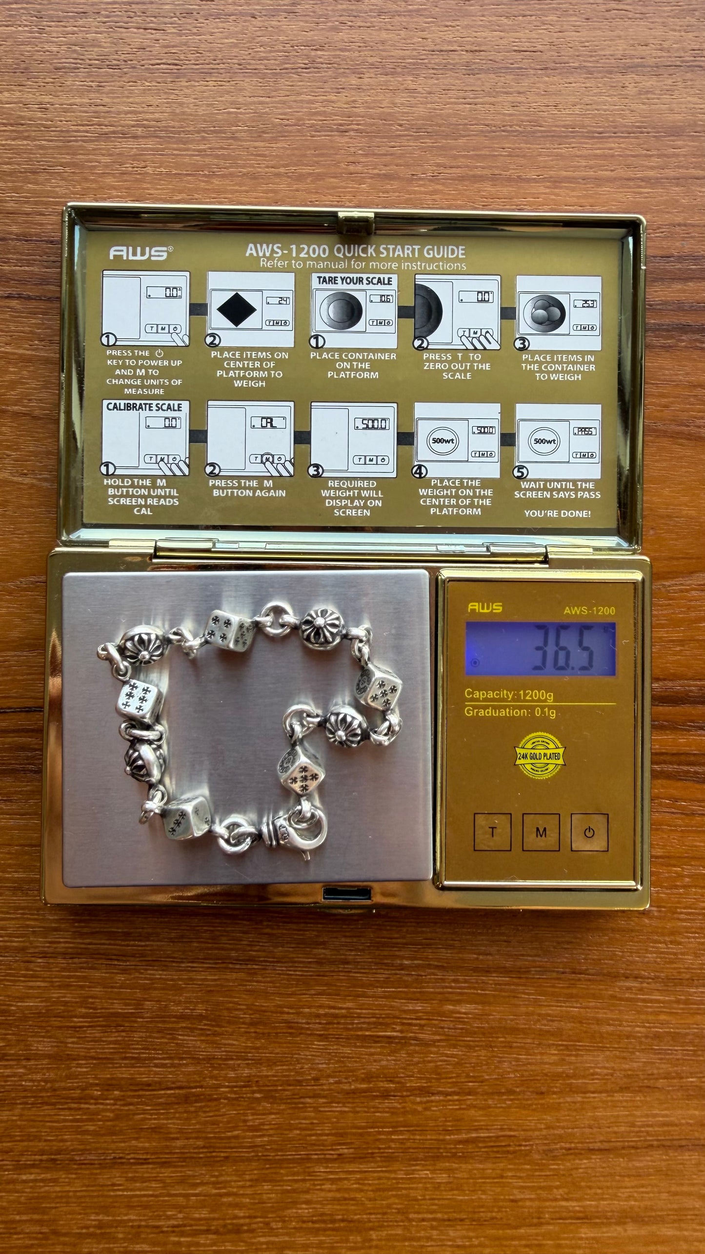 CHROME HEARTS DICE & PLUS BALL 9 LINK SILVER BRACELET