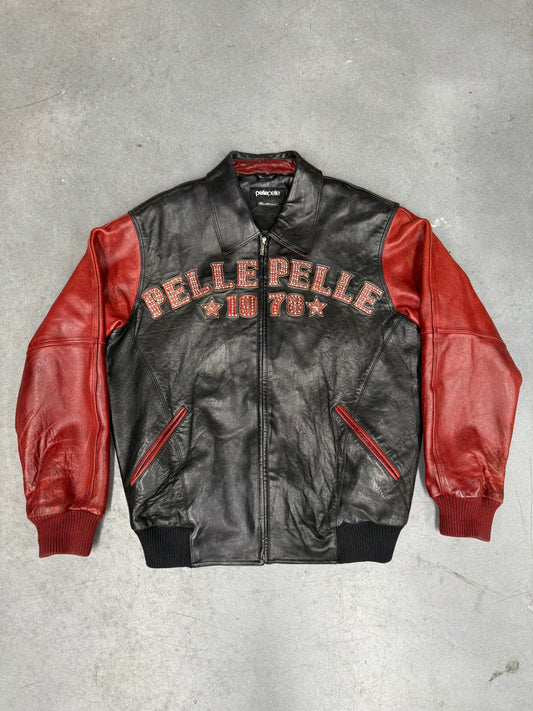 PELLE PELLE 1978 JEWEL ZIP UP LEATHER JACKET SODA CLUB LEGENDS ARE FOREVER BLACK WOLF