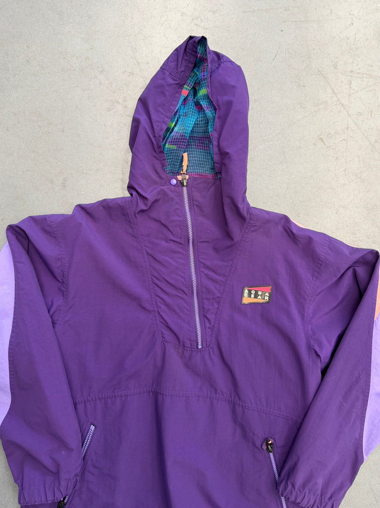 ‘90s NIKE REVERSIBLE AQUA GEAR MULTI GEAR QUARTER ZIP COLOFUL WINDBREAKER