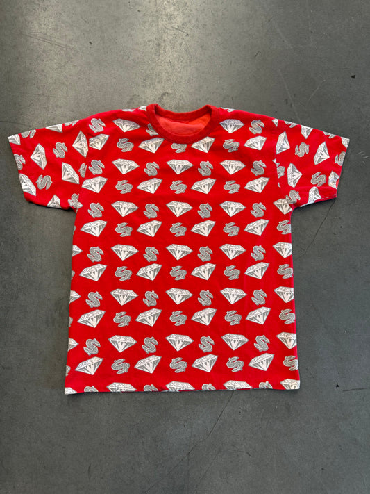 VINTAGE BILLIONAIRE BOYS CLUB BBC DIAMONDS & DOLLARS RED REVERSIBLE TEE