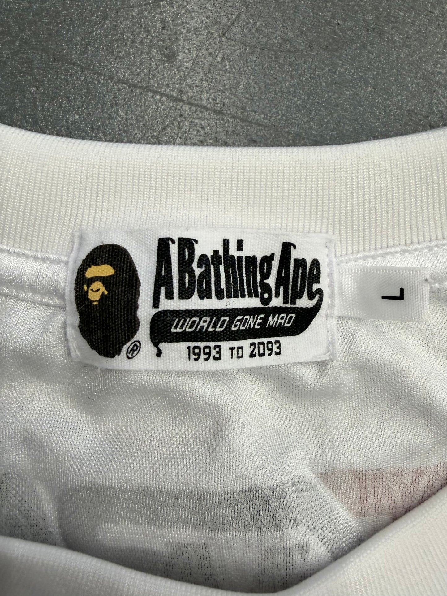 SS25 BAPE FLAME PATTERN MULTILOGO RELAXED FIT FOOTBALL JERSEY - WHITE