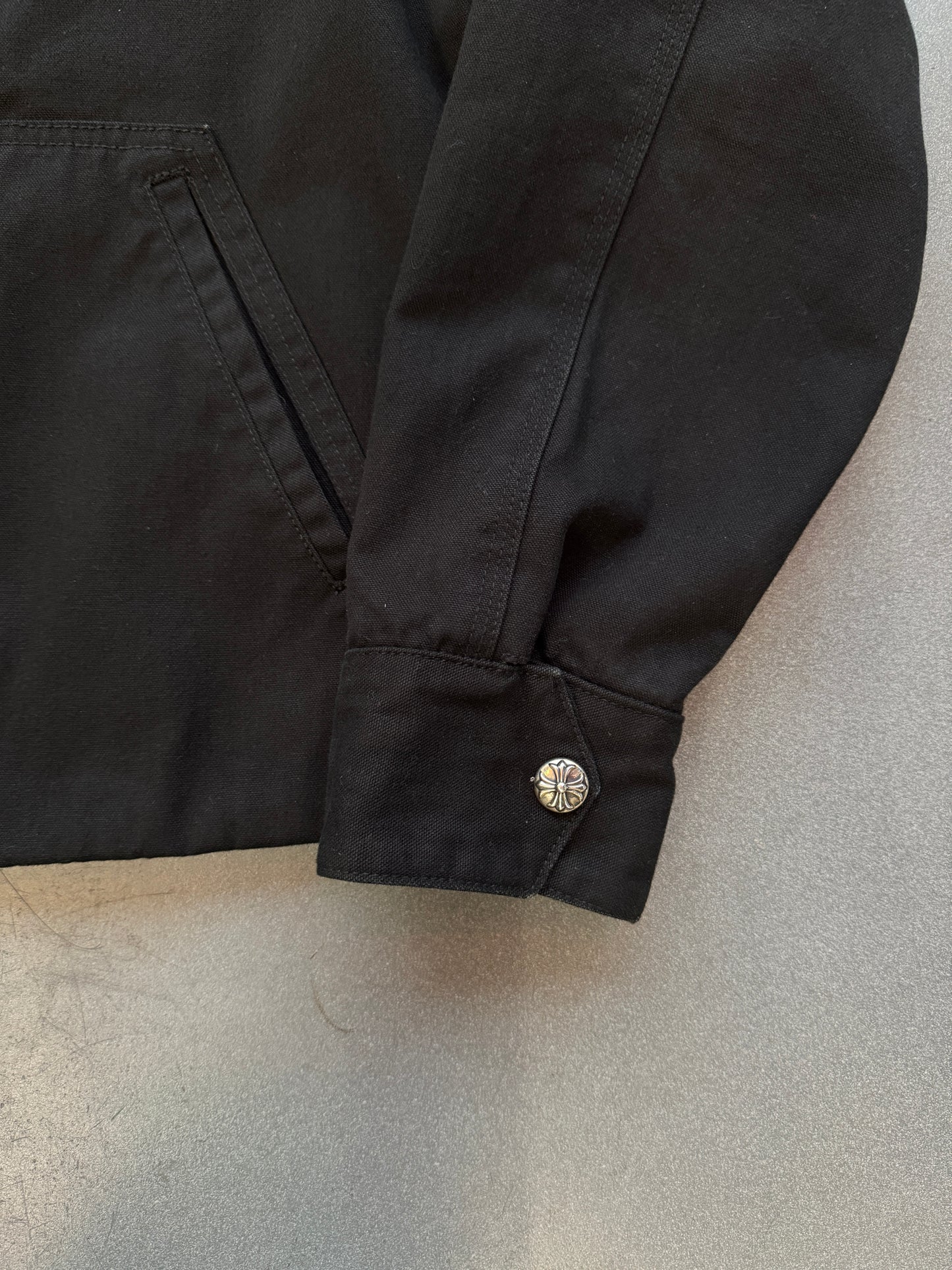 CHROME HEARTS "STREET MEAT" 100% COTTON CANVAS BLACK ZIP-UP JACKET (L)