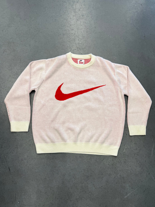 SS19 SUPREME NIKE SWOOSH SWEATER - WHITE/RED (2XL)