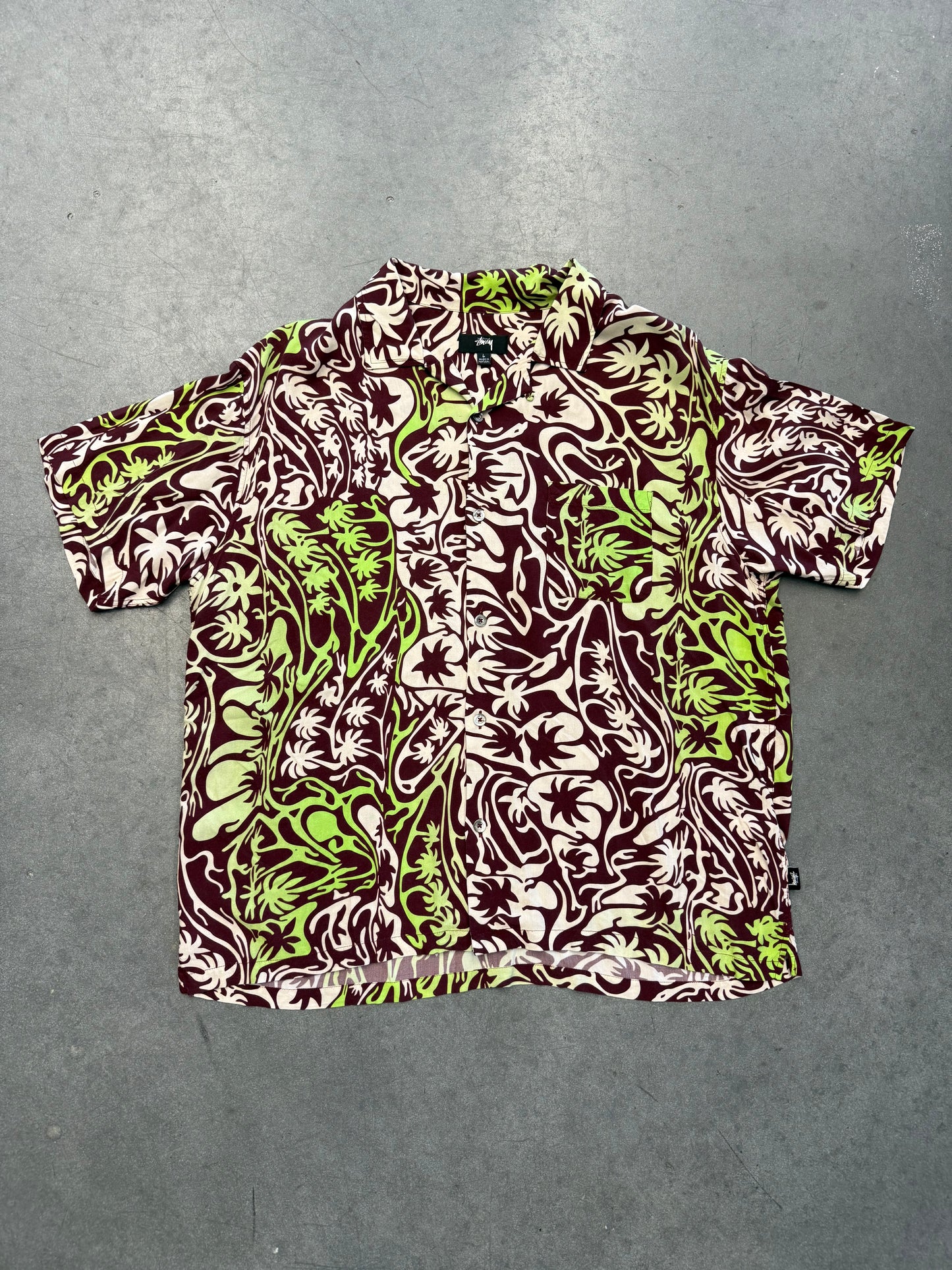 STUSSY PSYCHADELIC PALM TREE BUTTON UP SHIRT