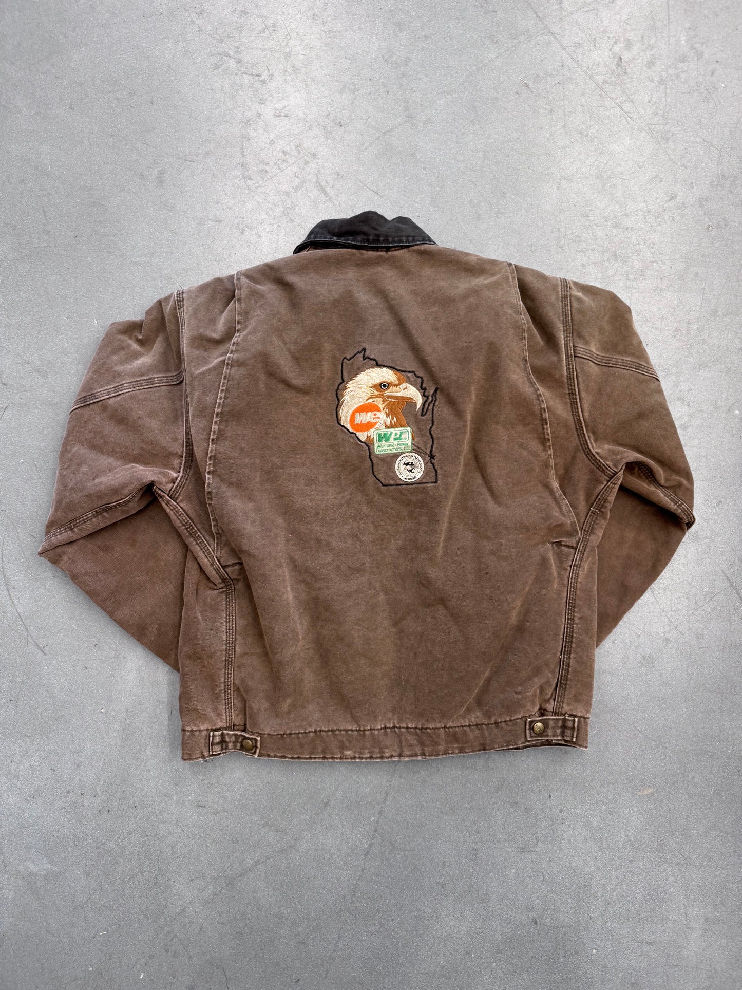 90'S CARHARTT FLANNEL-LINED EMBROIDERED BACK CANVAS WORK JACKET - BROWN (J97CHT) (L)