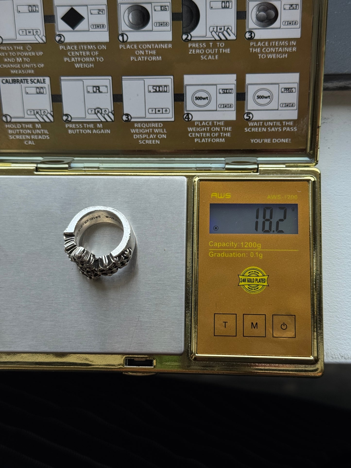 CHROME HEARTS CEMETARY POINTER SILVER RING (SIZE 6.5) (18.2 GRAMS)