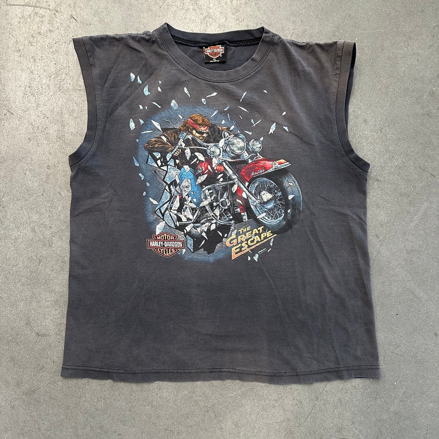 1995 HARLEY-DAVIDSON THE GREAT ESCAPE BOSWELL'S NASHVILLE, TENN BREAKTHROUGH CUT-OFF TEE