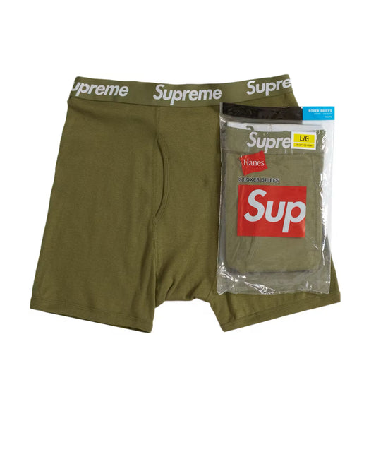 SS22 SUPREME HANES BOXER BRIEFS OLIVE 2 PACK (S)