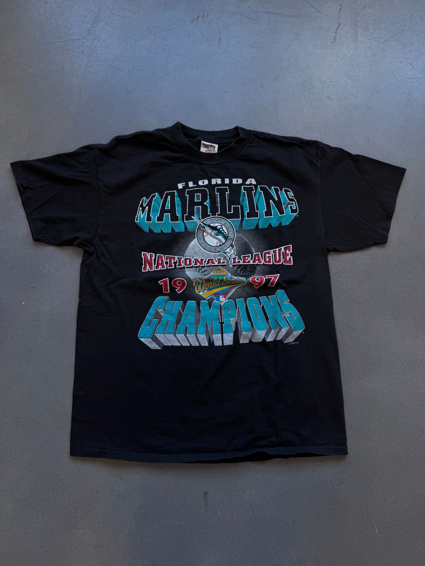 1997 FLORIDA MARLINS NATIONAL LEAGUE CHAMPIONS TEE (POWERPRO TAG)