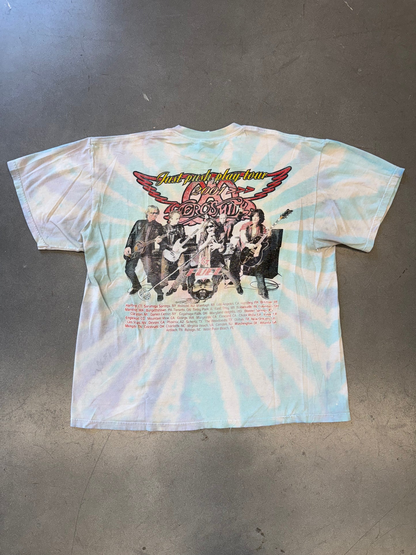 2001 AEROSMITH JUST PUSH PLAY TOUR PARKING LOT BOOTLEG TIE DYE TEE (DELTA TAG)