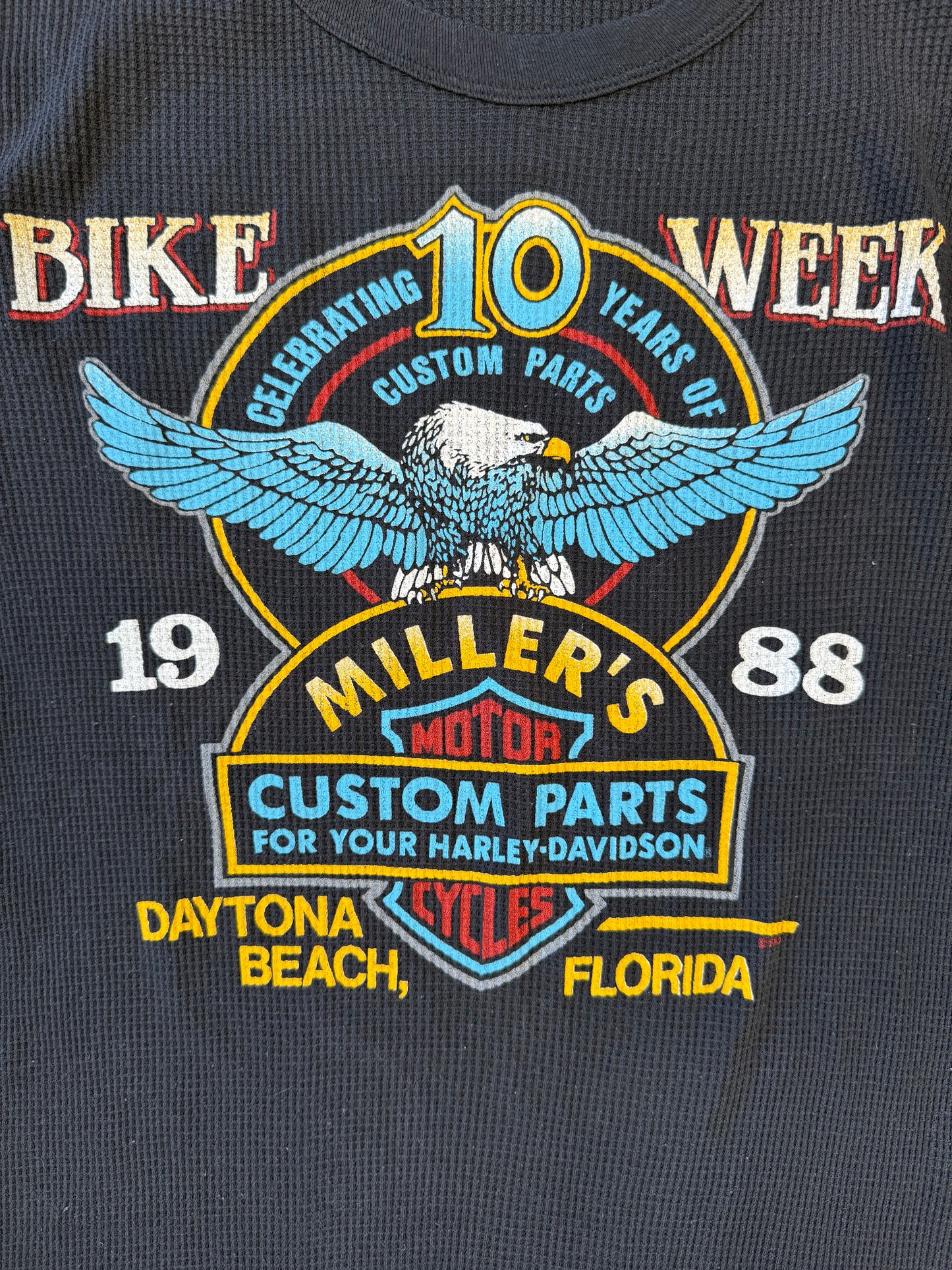 1988 HARLEY DAVIDSON MILLER'S CUSTOM PARTS 10 YEAR CELEBRATION DAYTONA BEACH THERMAL (FOTL TAG)