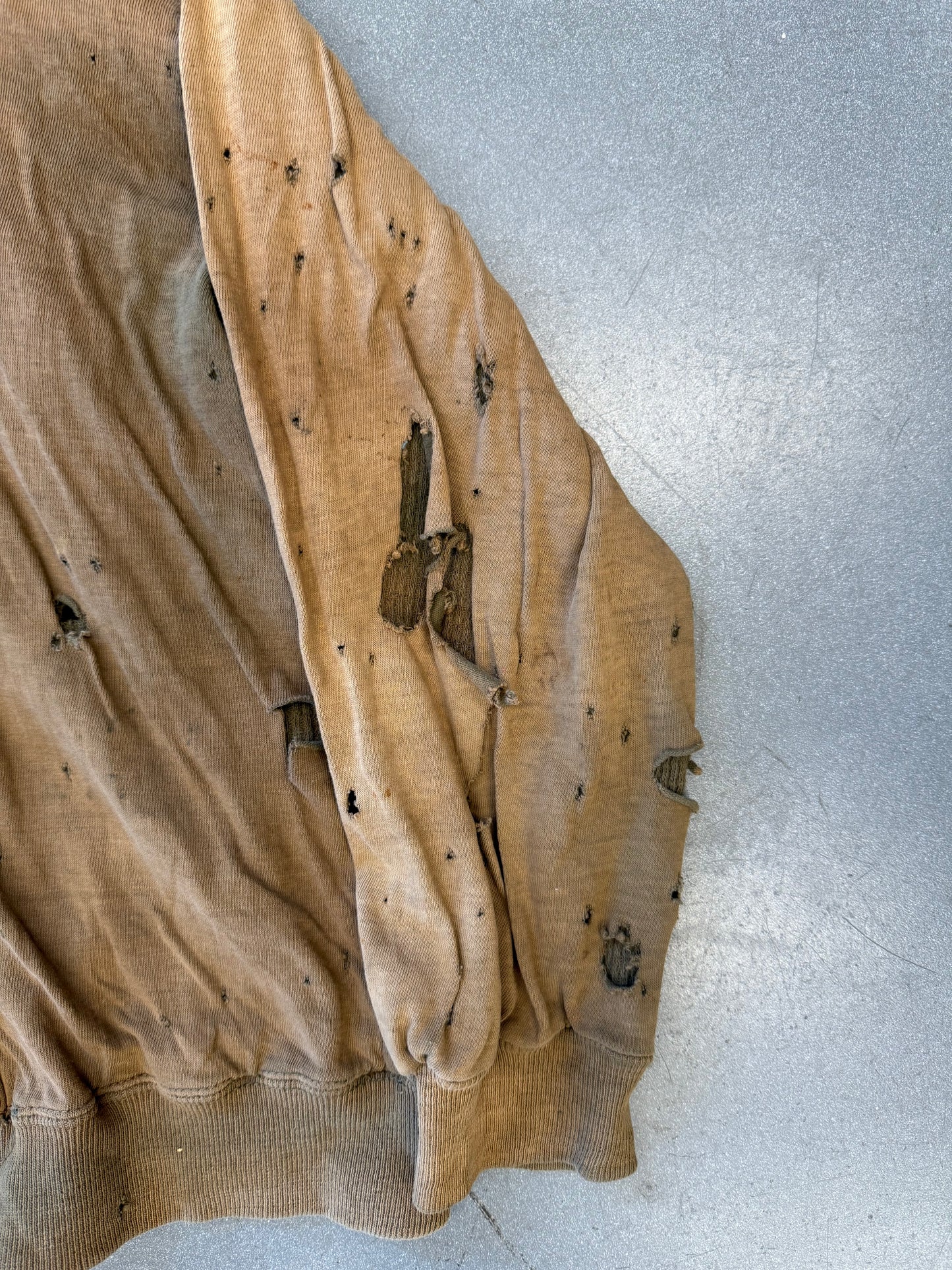 1950'S THRASHED SELVEDGED WAFFLE LINE ZIP UP HOODIE