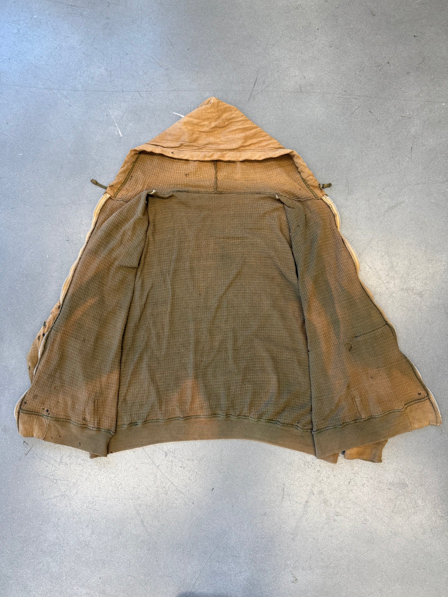 1950'S THRASHED SELVEDGED WAFFLE LINE ZIP UP HOODIE
