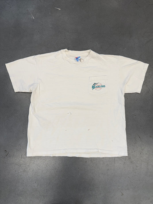 1992 GUY HARVEY FLORIDA MARLINS INAUGURAL SEASON 1993 MULLET TEE (HANES BEEFY TAG)