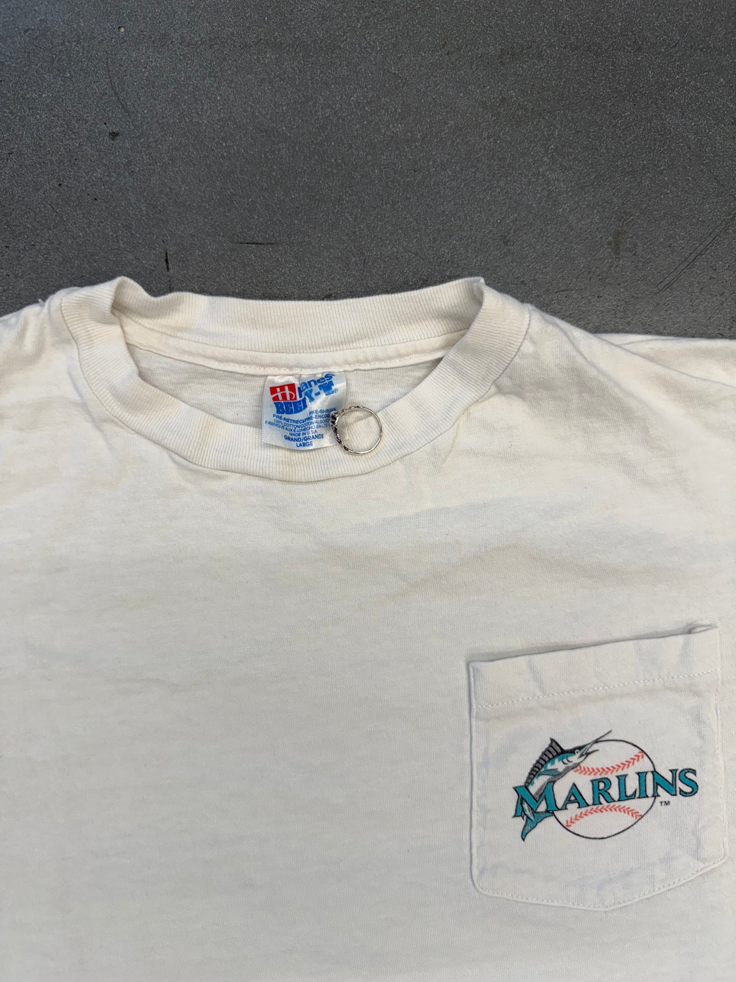 1992 GUY HARVEY FLORIDA MARLINS INAUGURAL SEASON 1993 MULLET TEE (HANES BEEFY TAG)