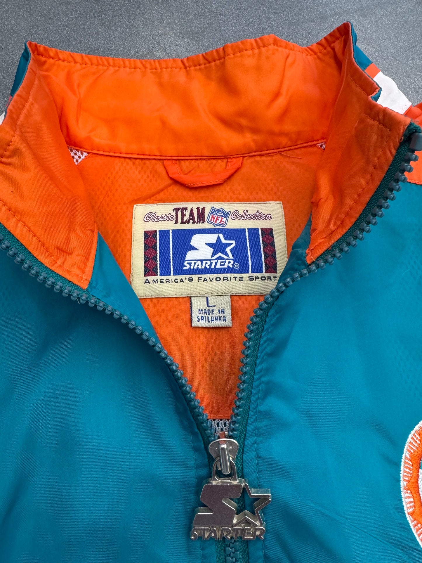 90'S MIAMI DOLPHINS BIG LOGO ON BACK FULL-ZIP WINDBREAKER (STARTER TAG)