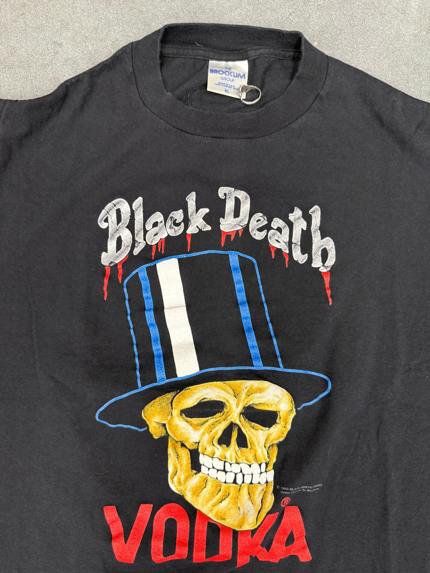 1992 BLACK DEATH VODKA TOP HAT SKULL TEE (THE BROCKUM GROUP TAG)