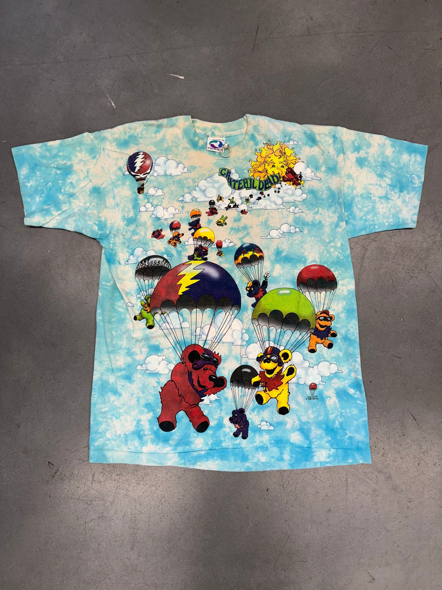 1993 GRATEFUL DEAD PARACHUTING BEARS SONGS FILL THE AIR TEE (LIQUID BLUE TAG)