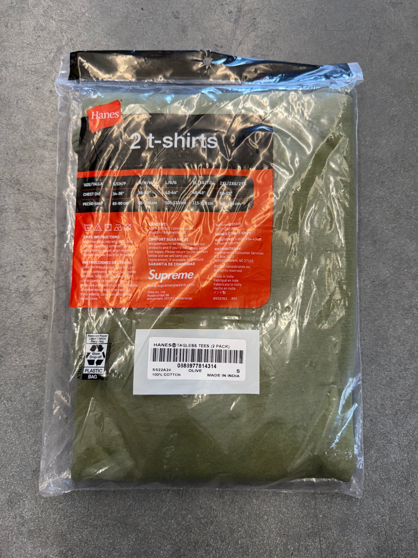 SS22 SUPREME HANES TAGLESS T-SHIRTS OLIVE 2 PACK (S)