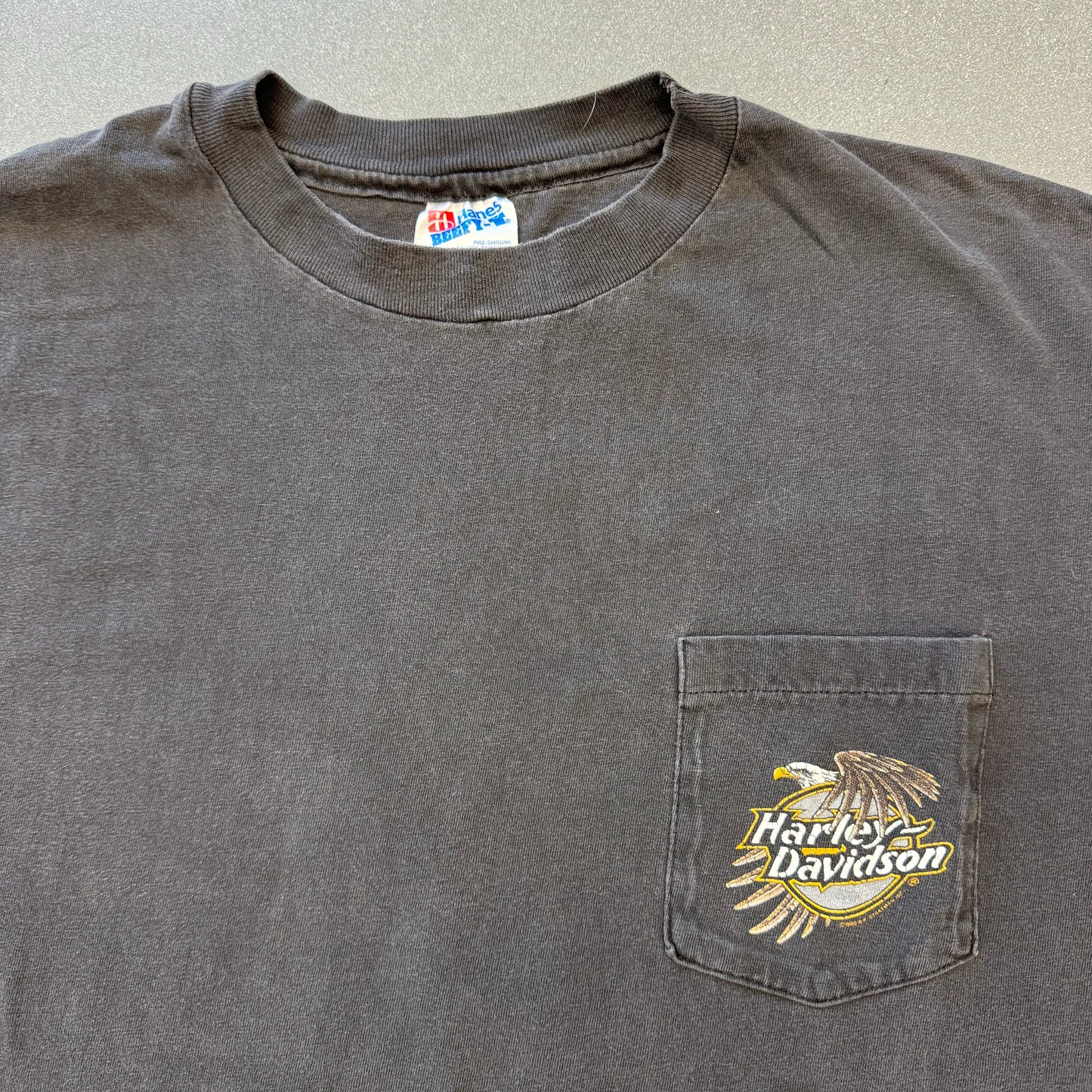 HARLEY-DAVIDSON POCKET TEE PALM BEACH FLORIDA HANES BEEFY-T TAG