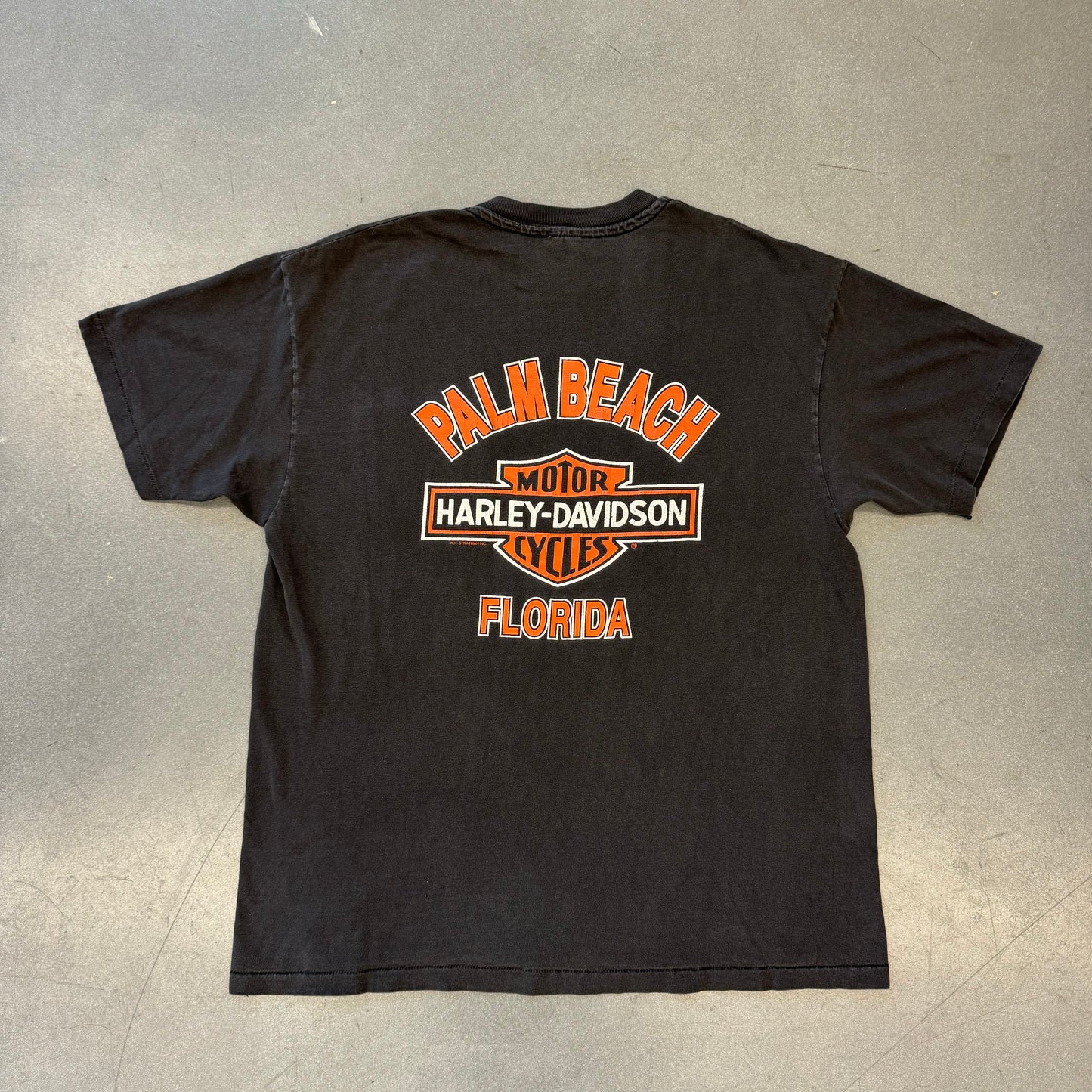 HARLEY-DAVIDSON POCKET TEE PALM BEACH FLORIDA HANES BEEFY-T TAG