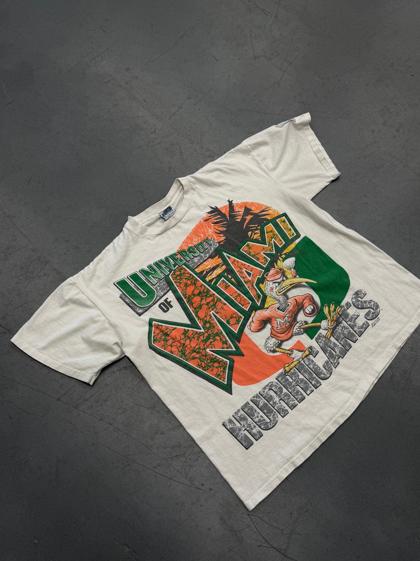 90S UNIVERSITY OF MIAMI CAPITOL GRAPHICS ANGRY SEBASTIAN TEE (CAPITOL TAG)