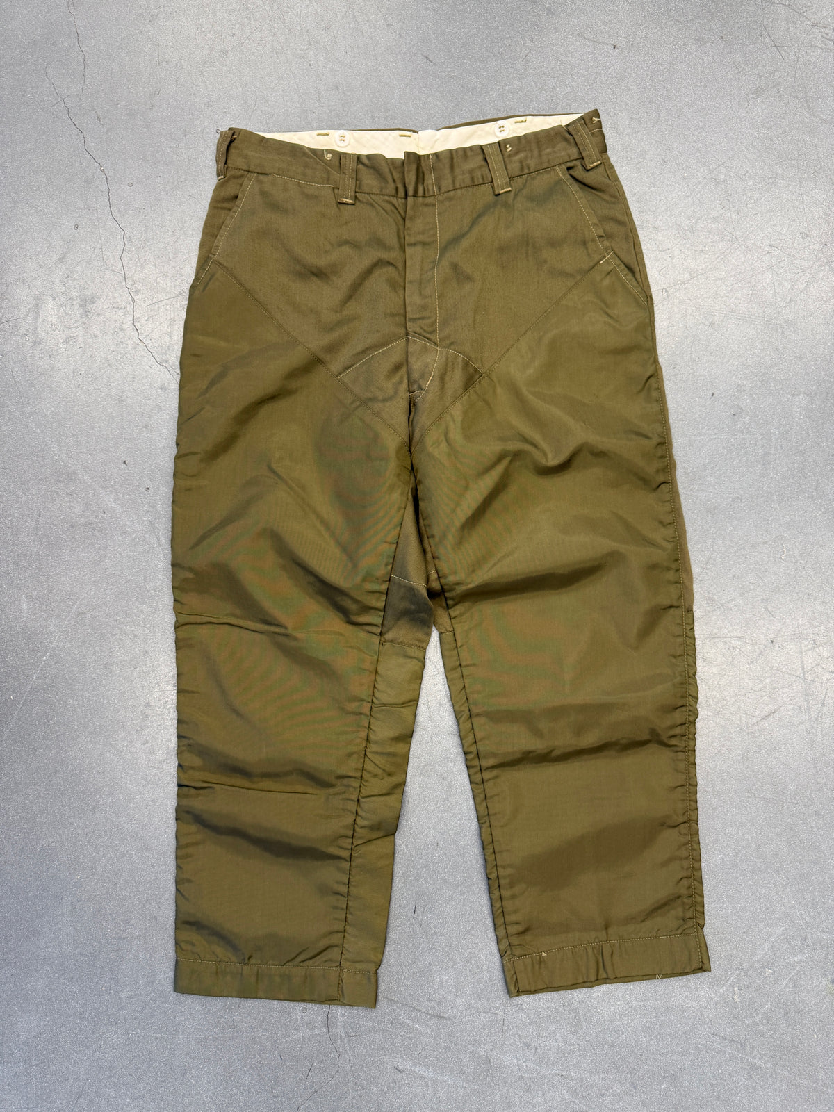 80'S DUXBAK NYLON-KNEE WATER RESISTANT CANVAS PANTS (ARMY GREEN)(34)