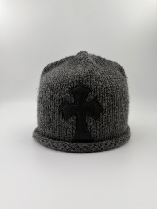CHROME HEARTS CASHMERE LEATHER CROSS PATCH BEANIE