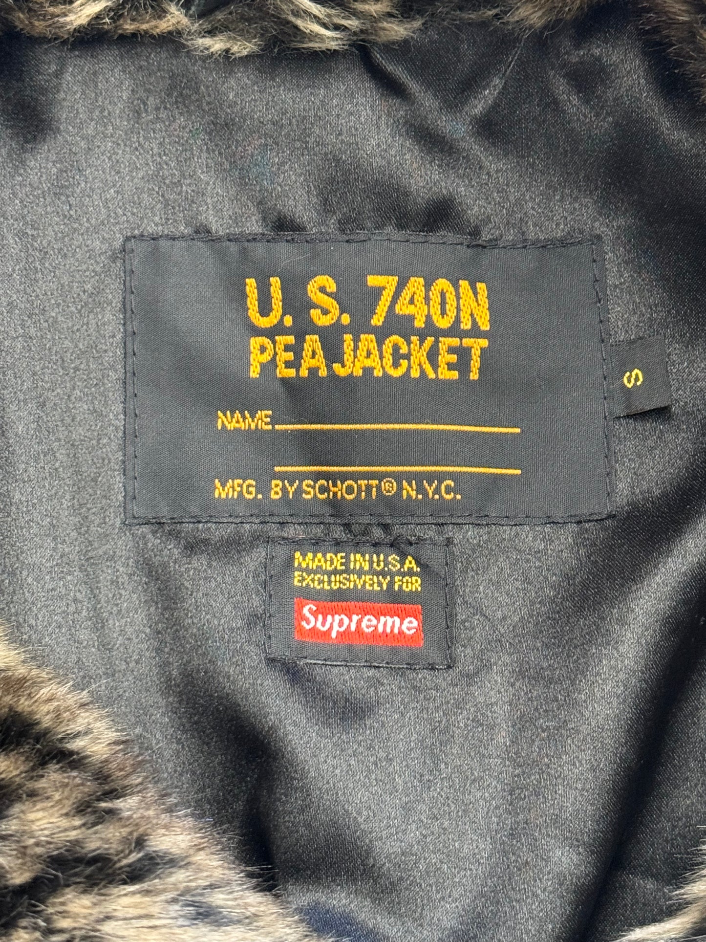 FW17 SUPREME SCHOTT FUR PEACOAT JACKET - LEOPARD