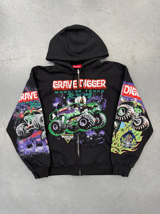 SS26 SUPREME MONSTER JAM GRAVE DIGGER GREEN/PURPLE ZIP UP HOODED SWEATSHIRT