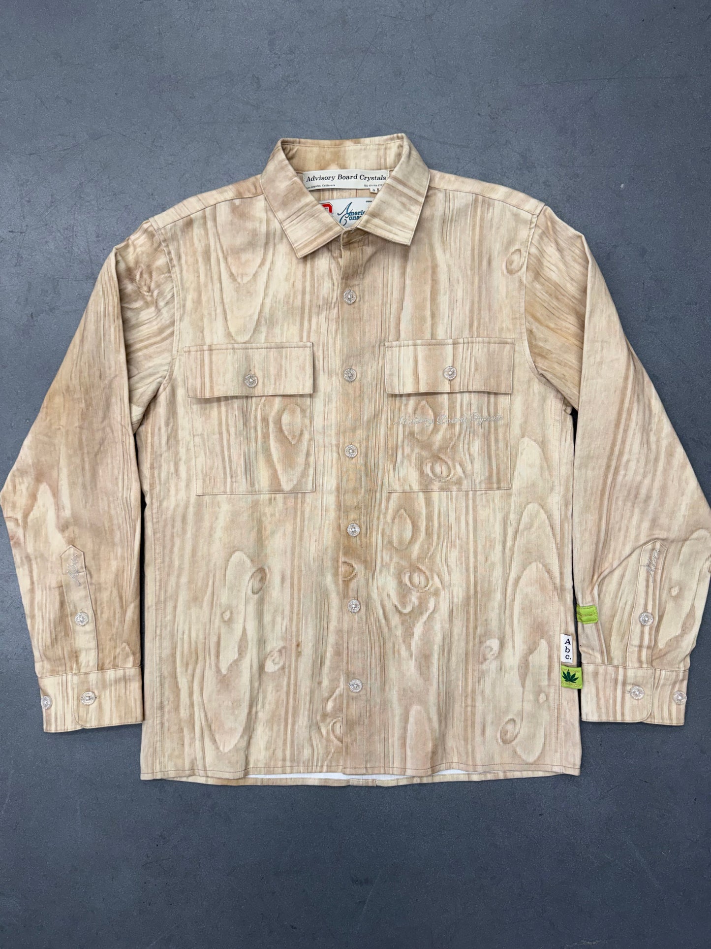 ADVISORY BOARD CRYSTALS HEMP WOOD-PRINT BUTTON DOWN SHIRT