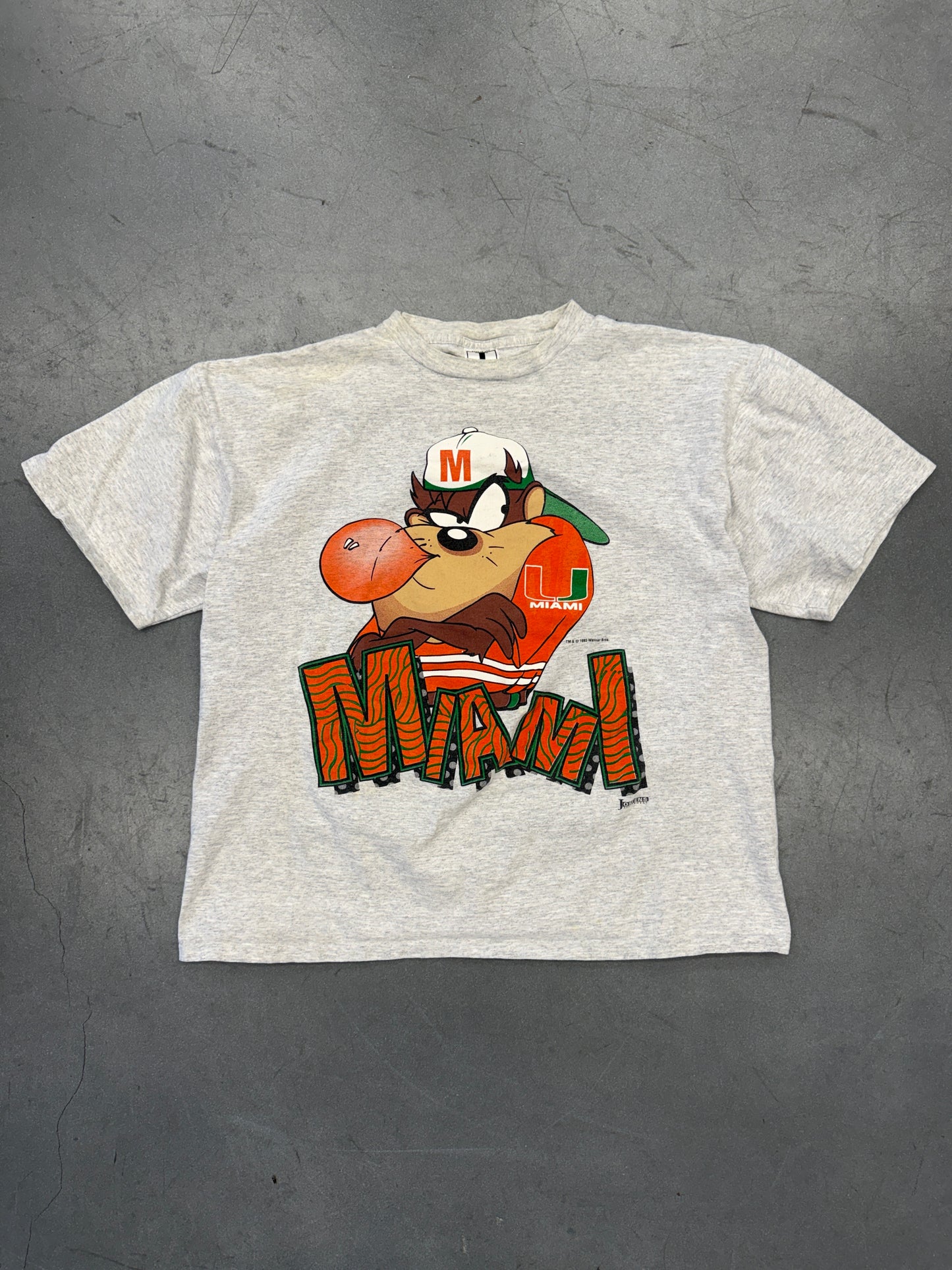 1993 UNIVERSITY OF MIAMI TAZ BUBBLEGUM TEE (JOSTENS TAG)