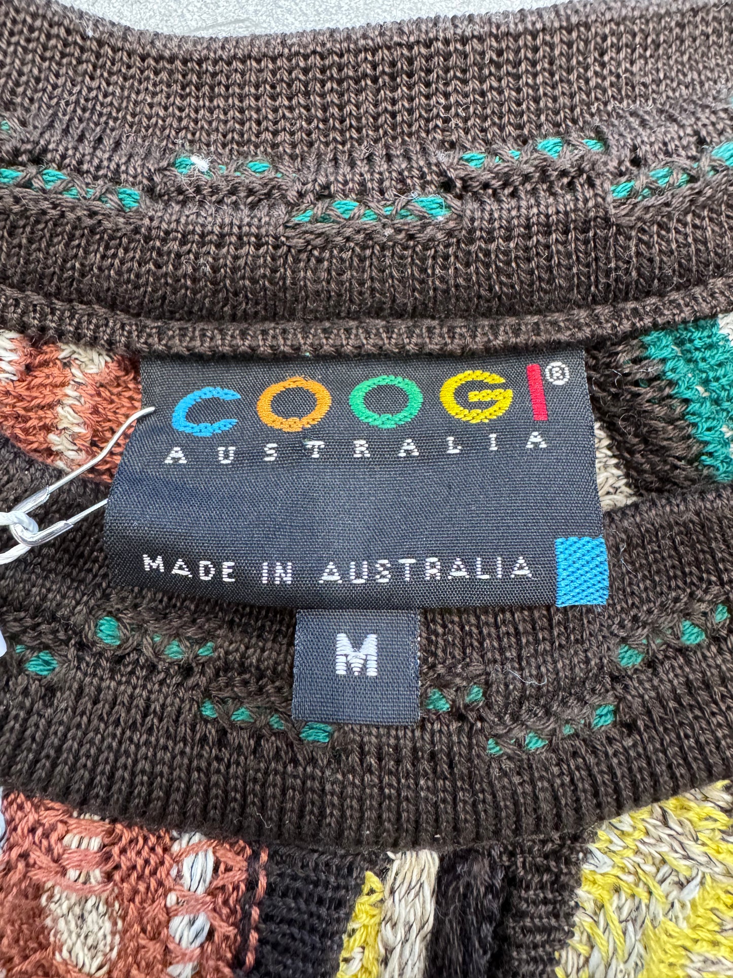 COOGI AUSTRALIA KNITTED SWEATER (BLACK TAG) BROWN/GREEN/YELLOW