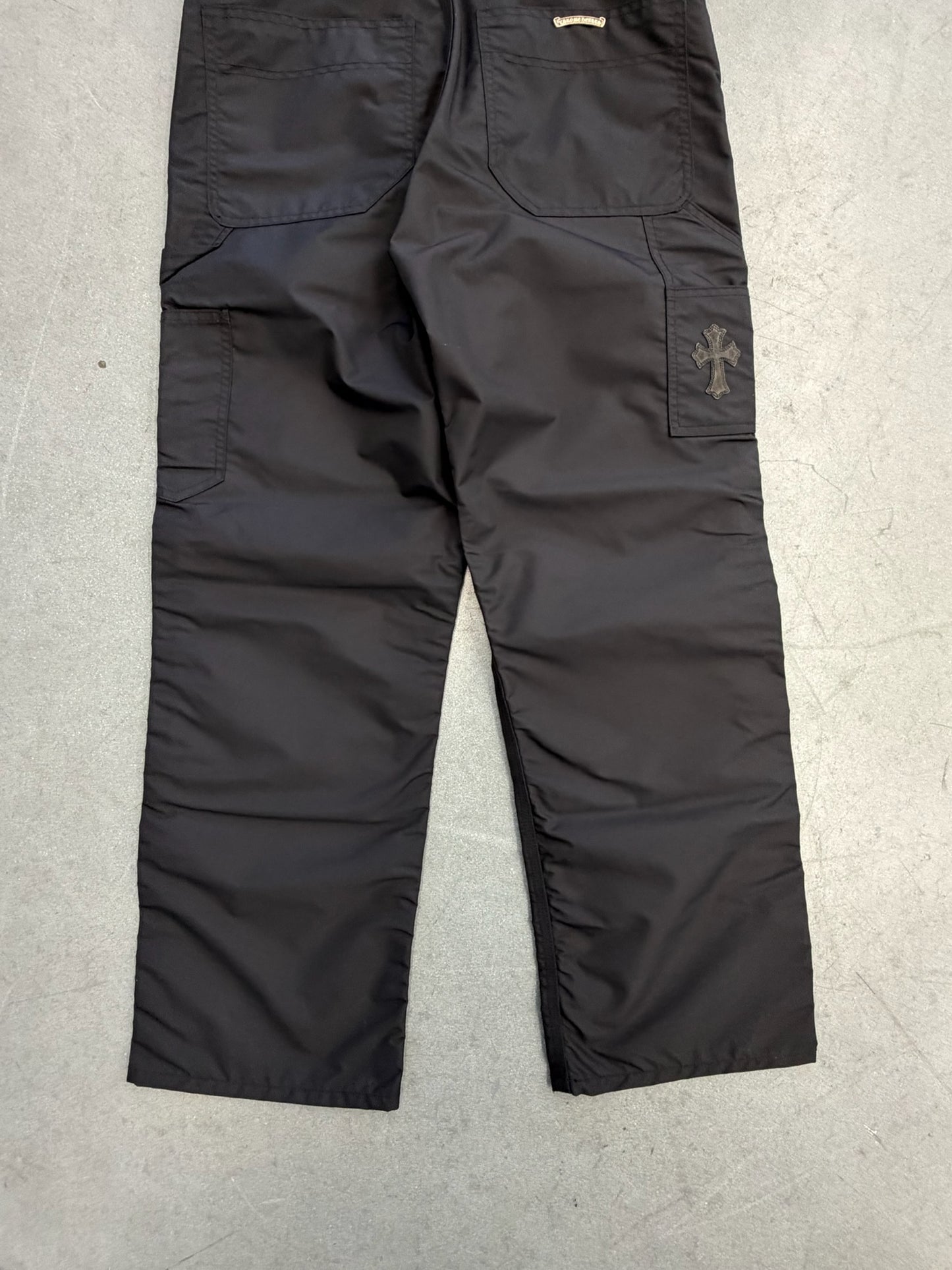 CHROME HEARTS NYLON LEATHER DOUBLE KNEE WIDE CARPENTER PANT - BLACK