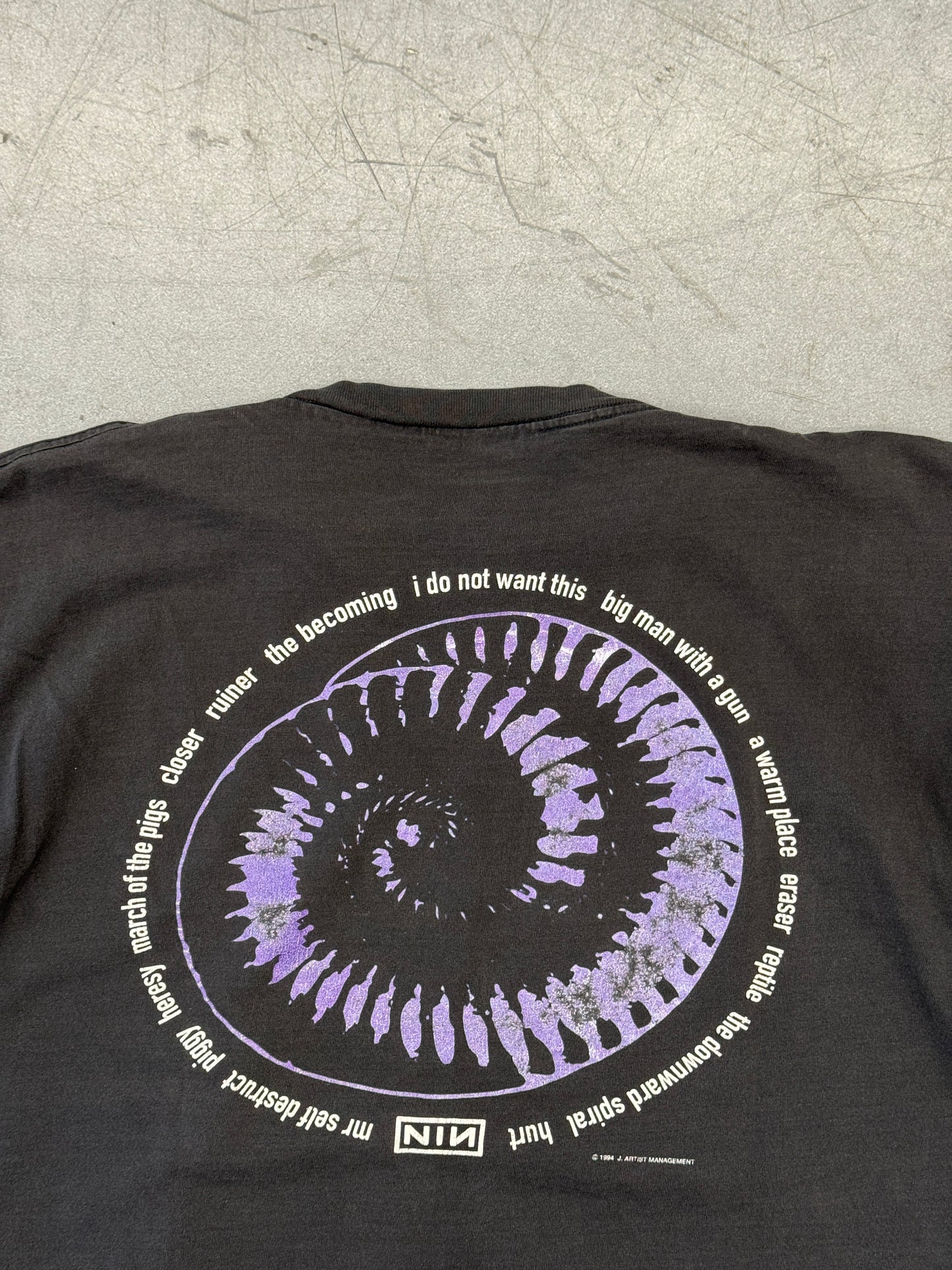 1994 NINE INCH NAILS EMBROIDERED NIN DOWNWARD SPIRAL TEE (PULLED TAG)