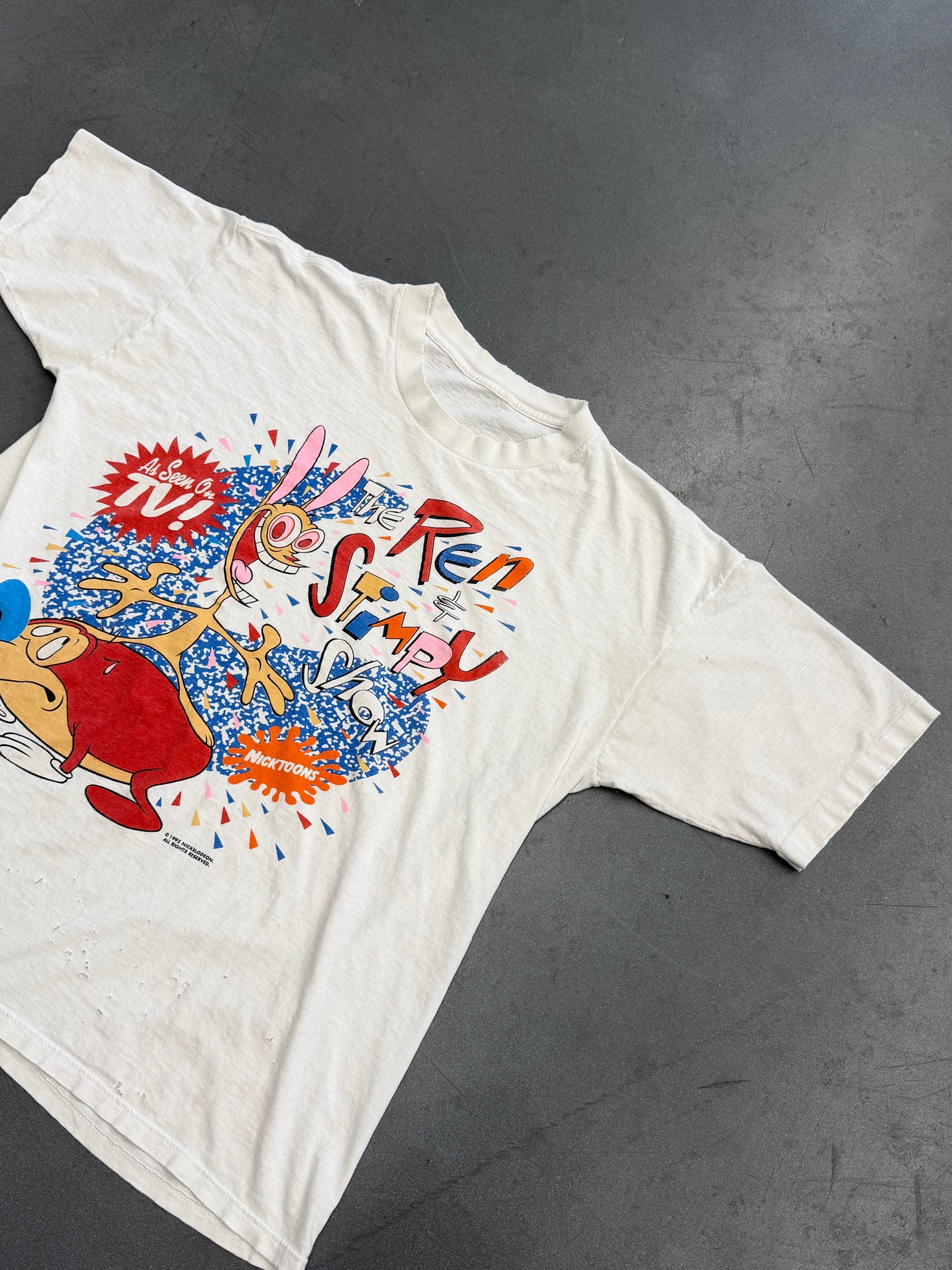 1992 THE REN & STIMPY SHOW AS SEEN ON TV NICKTOONS TEE (PULLED TAG)