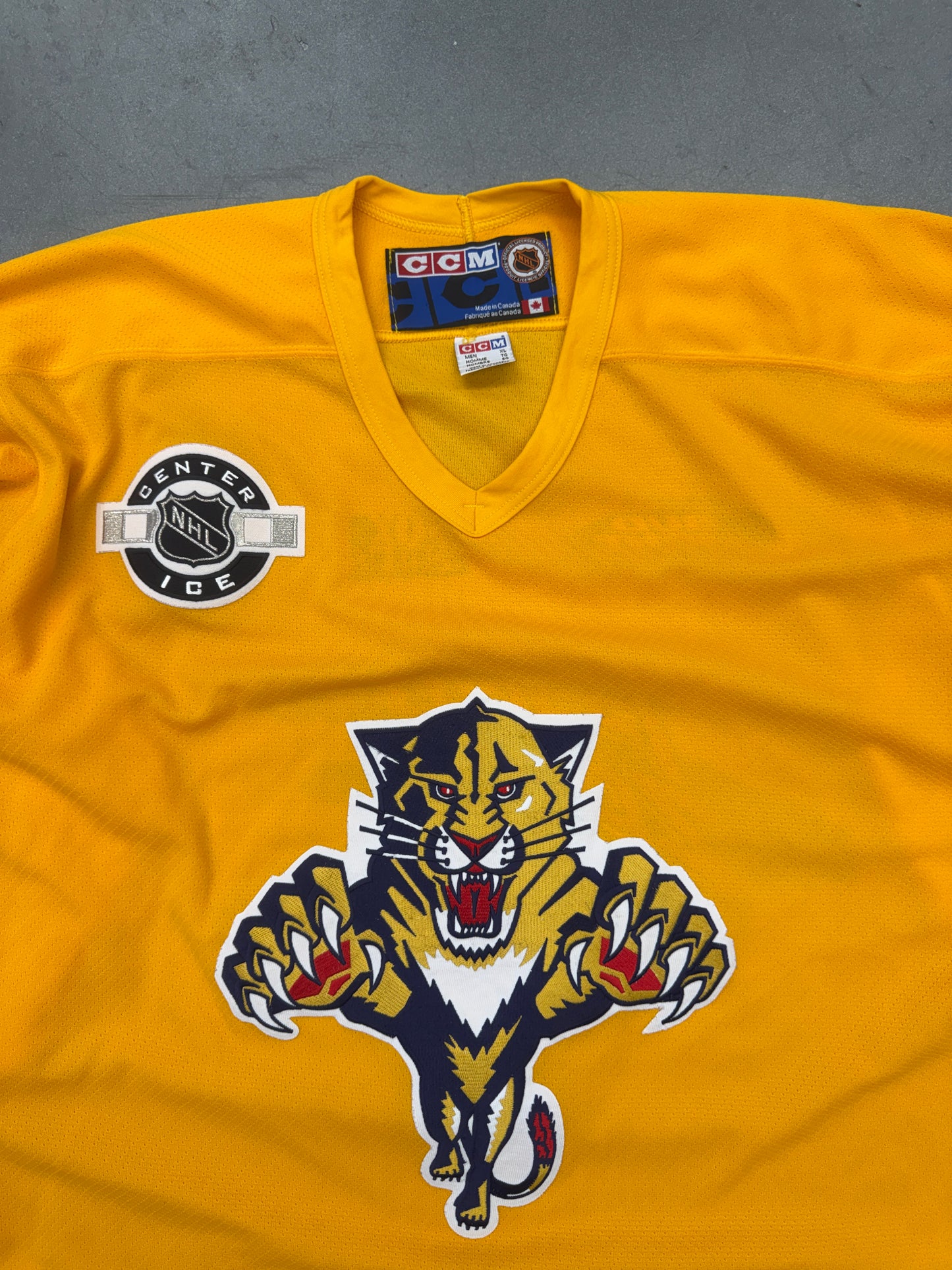 90S NHL FLORIDA PANTHERS CCM CENTER ICE YELLOW BUD LIGHT PARTY ZONE HOCKEY JERSEY