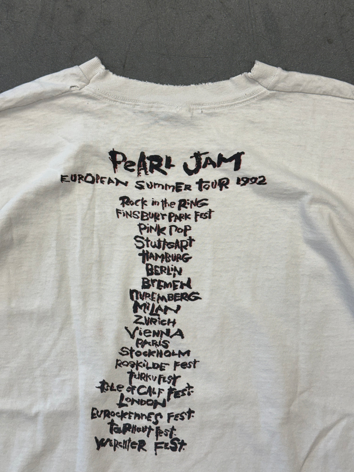 1992 PEARL JAM DON'T GIVE UP EUROPEAN SUMMER TOUR TEE (FOTL TAG) REPAIRED