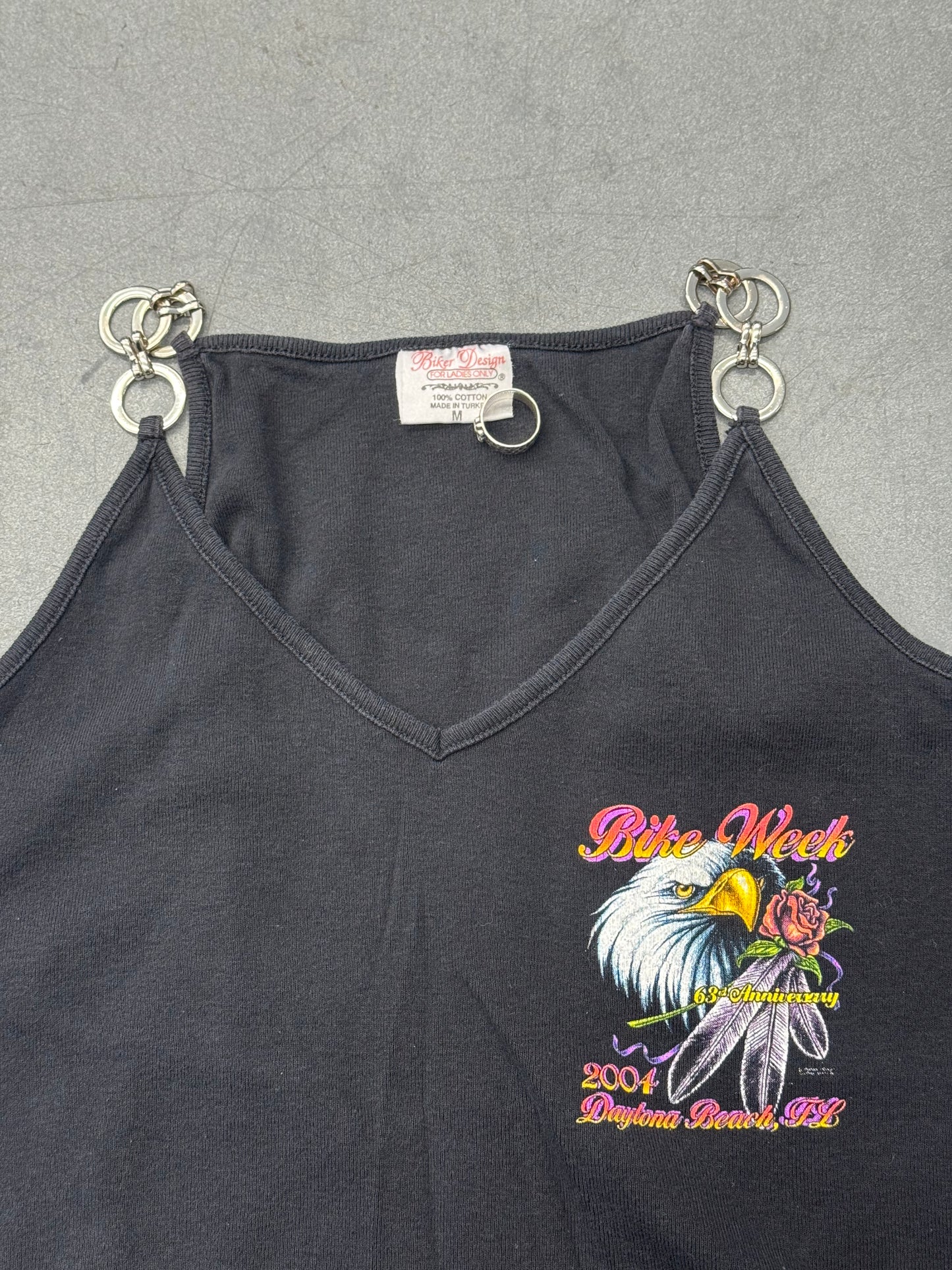 2004 WOMEN'S BIKE WEEK DAYTONA BEACH, FL CIRCLE-LINK STRAP TANK TOP (BIKER DESIGN)